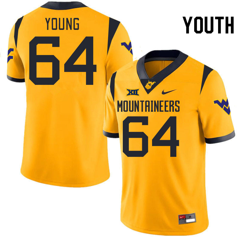 Youth #64 Cooper Young West Virginia Mountaineers College 2024 New Uniforms Football Jerseys Stitche